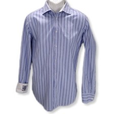 Robert Graham Mens M/L 41/16 Shirt Blue Gingham Long Button Front Contrast Cuff