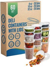 60 Sets  20-8oz, 20-16oz, 20-32oz Deli Food Storage Containers with Lids
