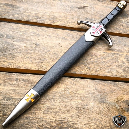 15.5" Dark Knight Celtic Cross Medieval Fixed Blade Crusader Sword Knife Dagger - Picture 4 of 4
