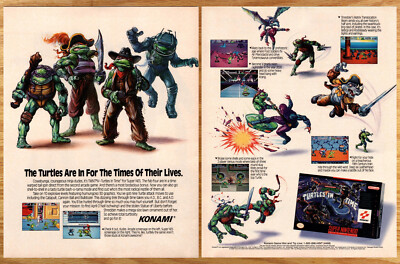 Teenage Mutant Ninja Turtles in Time 2 Page Video Game Print Ad Poster Art 1992