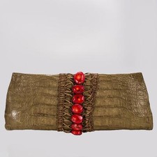 Paige Gamble Gambelle Clutch Handbag Caymen Croc Skin With Red Coral
