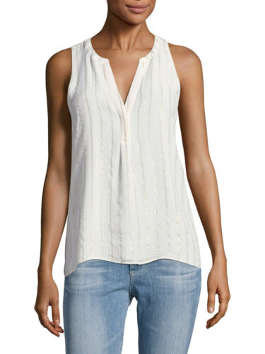 $218 NWT Joie ARUNA F Porcelain Sleeveless Split-Neck Silk Top sz S