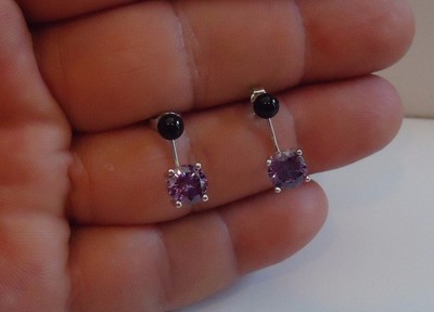 925 STERLING SILVER JACKET DANGLING STUD EARRINGS W/2 CT AMETHYST/SZ 20MM BY 7MM