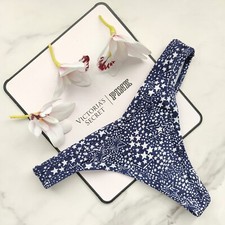 PINK Victoria's Secret Cotton Smooth Thong Panty Midnight Navy Star SZ S/M