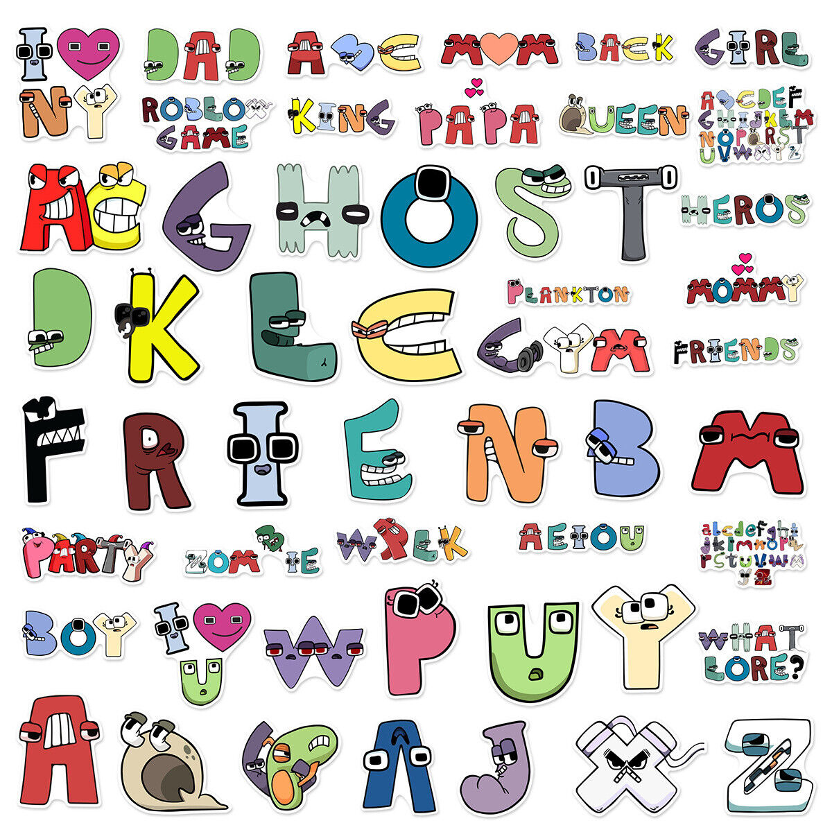 50PCS Alphabet Lore Stickers, Cartoon Aesthetic Vinyl Waterproof