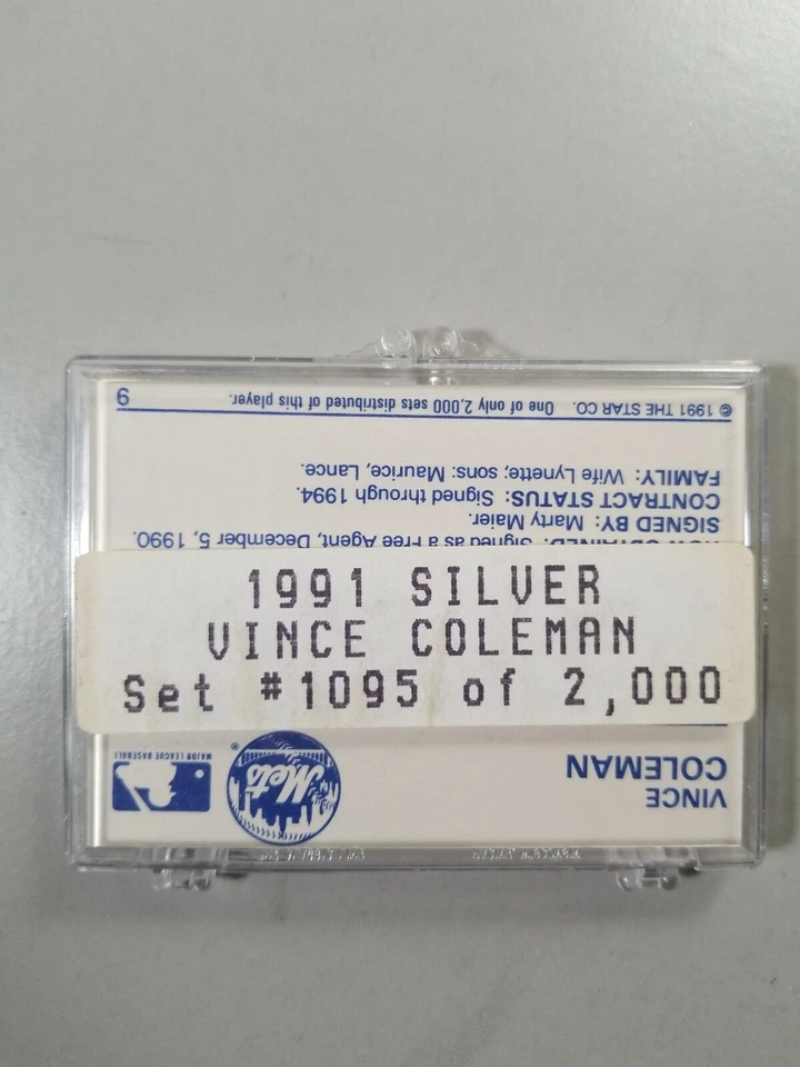 Vince Coleman 1991 Star Company St Louis Cardinals 9-card Silver, #BC13 - Image 3 of 4