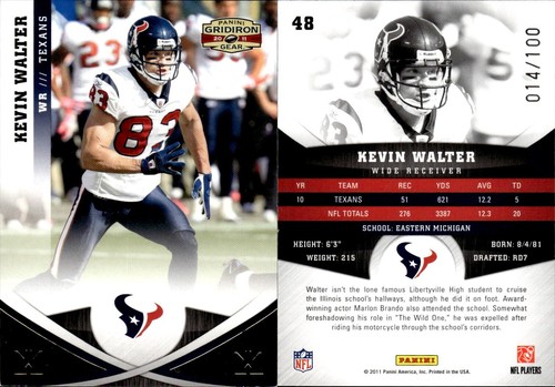 2011 Panini Gridiron Gear Gold X's 014/100 Kevin Walter #48 Houston Texans - Picture 2 of 2