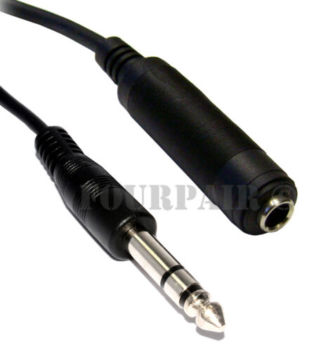 10ft 1/4" 6.35mm Stereo Male to Female Extension Audio Amp Guitar TRS Cable Cord - Afbeelding 1 van 1