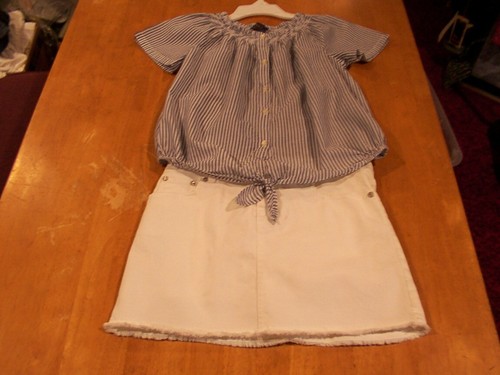 Polo Ralph Lauren Girl's Blue White Striped Smock/Justrice Denim Skort-Sz. 10/12 - Picture 2 of 5