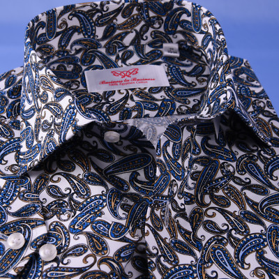 Blue Big Paisley Unique Designed Both Casual & Formal Business Smart Dress Shirt