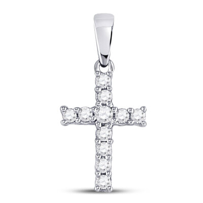 L U DIAMONDS 14K White Gold Diamond Cross Pendant 1/10 CT