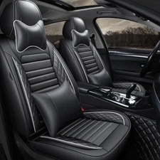 w/ Pillows Universal Leather 5-Seats Car Seat Cover Front Rear Cushion Full Set