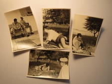 2 Men on a Bench & Meadow with Radio Suitcase Radio by Nordmende / 4x Photo