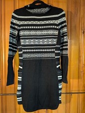 Women's Smartwool Dress XS Black Gray Patterned Hooded Sweater Dress