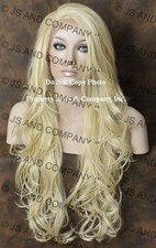 Heat OK Human Hair Blend Full Lace Front WIG Long Wavy PALE BLONDE WBKM 613