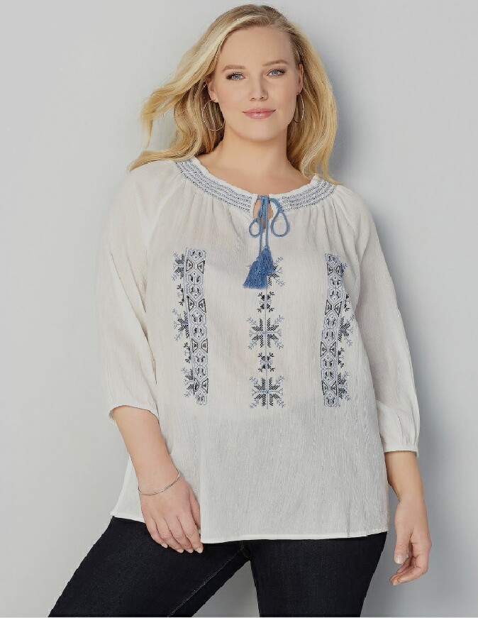 New Avenue Floral Embroidered Peasant Top Blouse SZ 22/24 Orig $60