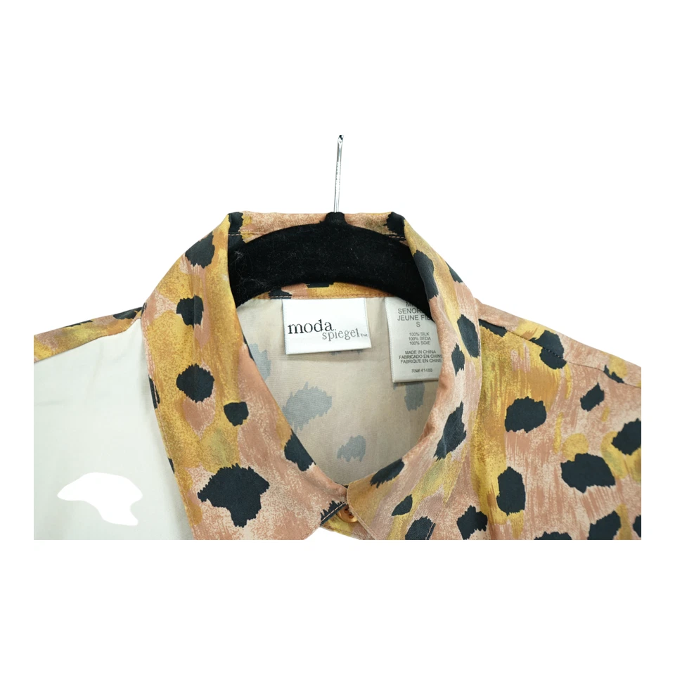 Blusa Vintage Años 80 Moda Spiegel Seda Guepardo Manga Larga Mujer’s Abotonada Foto 3 de 4