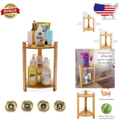 Elegant Large Bamboo Shower Caddy - 2 Tier Corner Organizer for Bath Essentials
