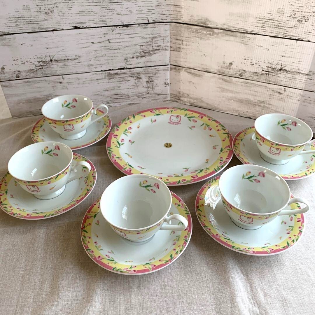 Hello Kitty Cup & Saucer Tea Cup Tulip Sanrio Set Of 5 Hello Kitty Cup