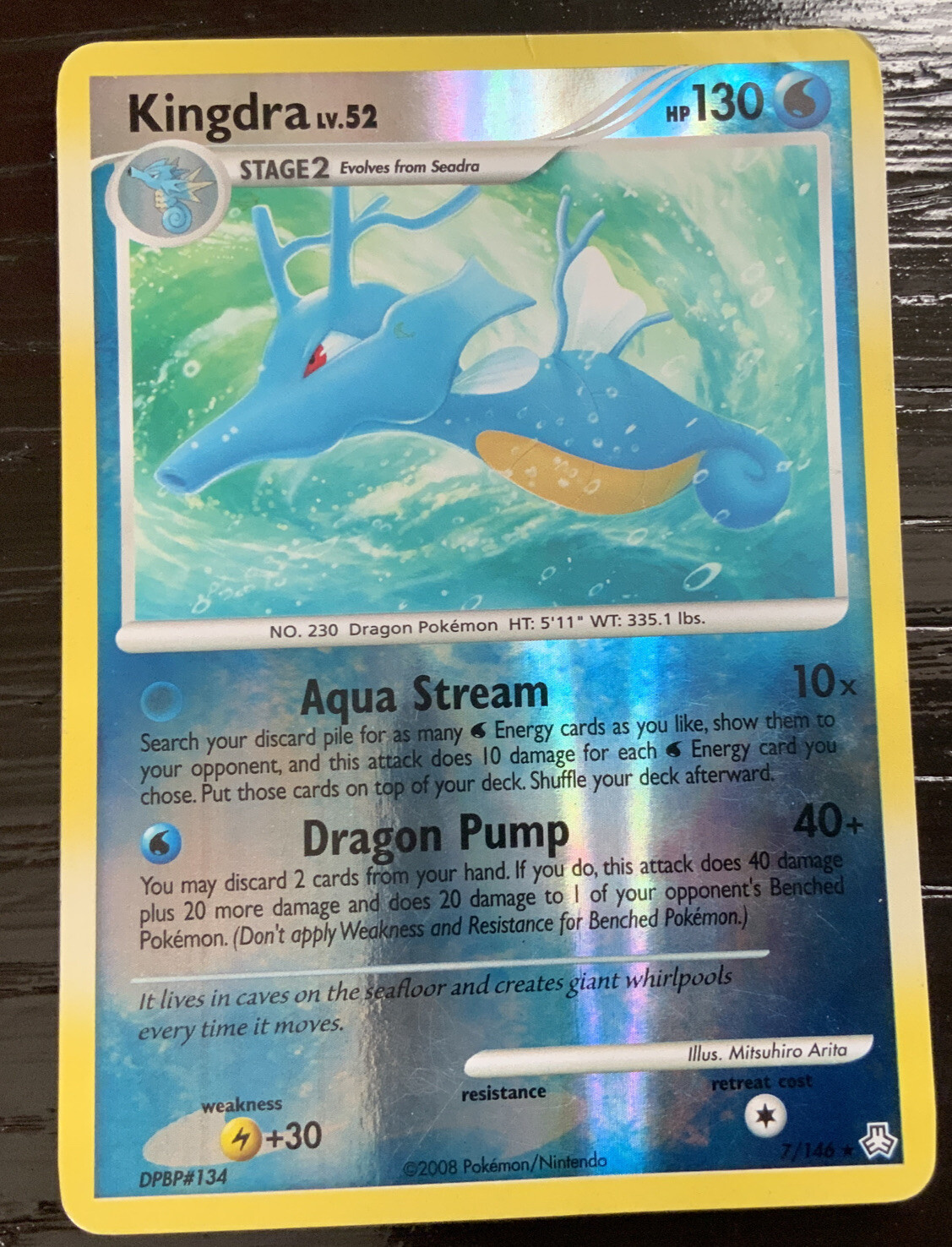 Rare 2008 Pokemon Kingdra 7/146-Legends Awakened-Holographic-Near Mint