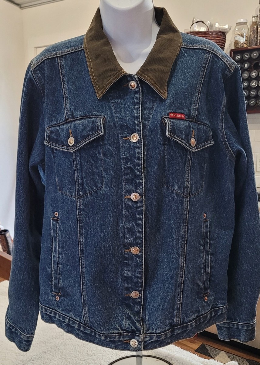 ★★Columbia★★ COLUMBIA TRAJAN LABEL CONTRAST STITCH DENIM VTG Womens Sz L Columbia Tough Mother Medium Wash Denim