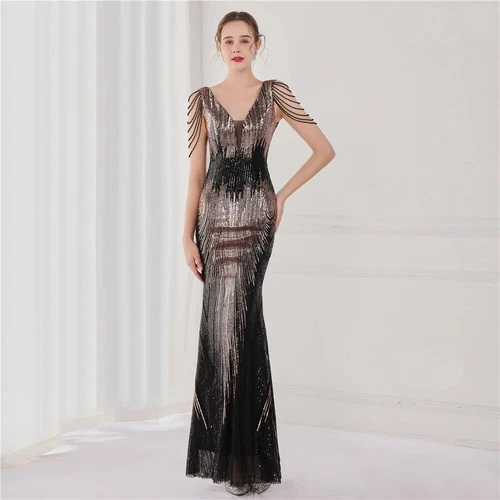 Luxus Abendkleid Lang Damen Elegant V Ausschnitt Formell Party Maxikleid Ballkleid - Bild 26 von 30