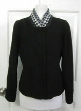PENDLETON Black Merino Wool JACKET/BLAZER Gray/White Pattern Collar Lined sz M