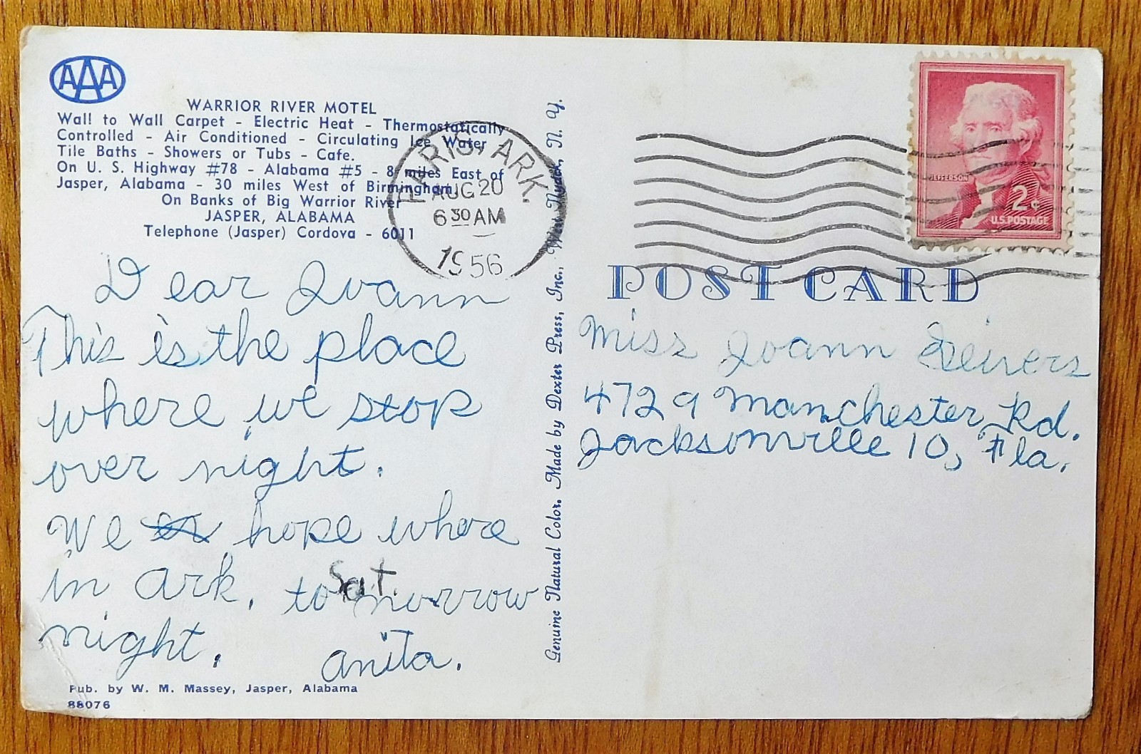 1956 POSTCARD WARRIOR RIVER MOTEL JASPER,ALA. eBay