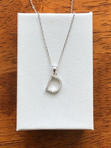 925 Sterling Silver Cz Initial Letter D Pendant Necklace Womens Girls 8.8mm Tiny