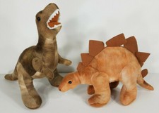 Lot of 2 brown T-Rex Tyrannosaurus Rex Stegosaurus plush stuffed animals