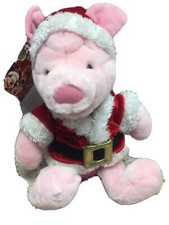 Disney Santa Helpers Piglet 12  Plush Pink Red Contemporary Holiday Soft Toy NOS