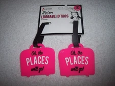 GFORCE 2 PC Retro Luggage ID TAGS Pink Suitcases "OH THE PLACES WE'LL GO"  NEW