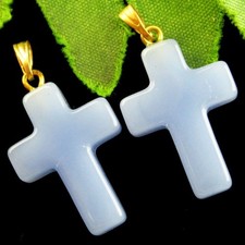 2pcs Blue Jade Cross Pendant Bead 25x18x5mm H09657