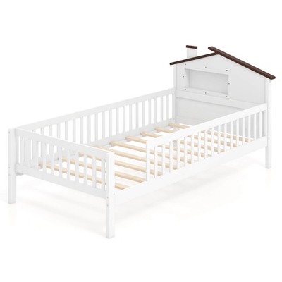 Twin Size Kids Bed Solid Wood Platform Bed w/ Under-bed Storage & Storage Cube