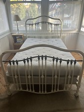 Antique Victorian Brass Cast Iron Small Double Bed With Mattress