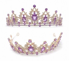 Purple Rhinestone Princess Tiara Crown Rose Gold