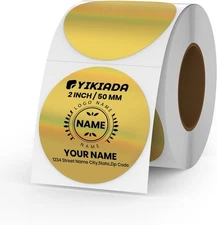 Thermal Labels Gold Circle Vinyl 2 in Holographic Sticker Paper