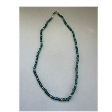 Teal Glass Beaded Necklace with Lobster Clasp, Round Beads, Silver Accents