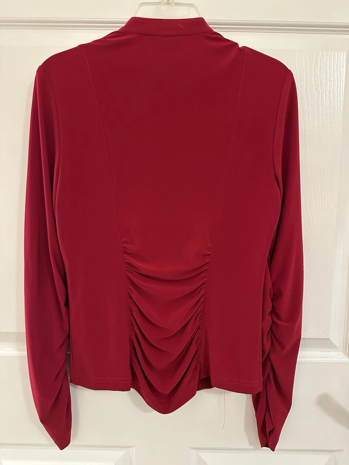 Joseph Ribkoff Red Zip Scuba Knit Jacket 10 Womens Stretch Ruched Double Zipper - Image 2 of 4