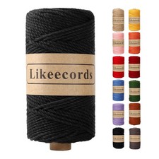 T3002 Black 3mm x 100m 3 Strand Twisted Cotton Macrame Cord Rope Yarn Craft