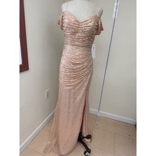 Wear Your Love Rose Gold Sequin Gown Size 8 New Ruched Off-Shoulder Maxi Dress