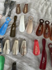 Vintage shoehorns. Approximately 29 with names printed on them metal and plastic
