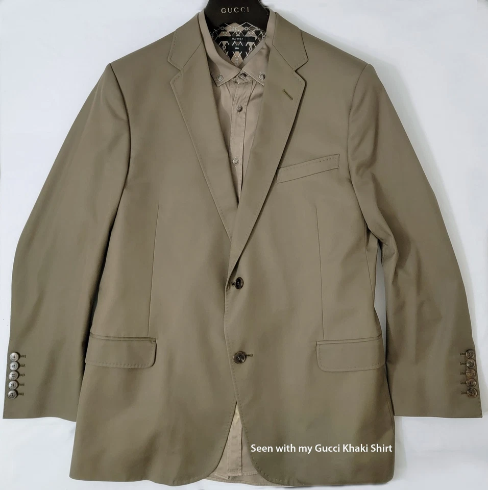 Chaqueta Blazer Gucci Para Hombre Mezcla Algodón Caqui Verde Marrón - Talla 54R/58R Foto 4 de 4
