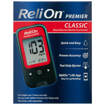 ReliOn Premier CLASSIC Blood Glucose Monitoring System Diabetes Meter Kit