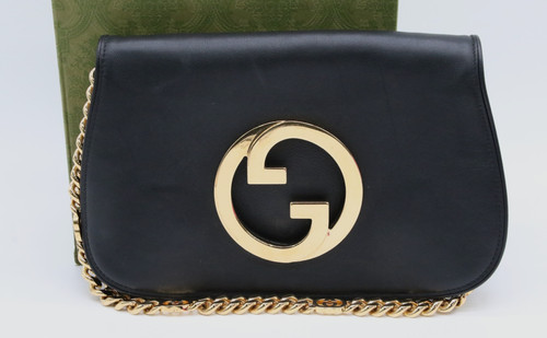 Gucci Blondie Black Leather Interlocking Logo Handbag