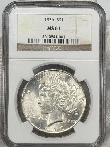 1926-P $1 Peace Dollar NGC MS61 90% Silver Philadelphia One US Coin