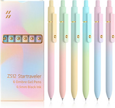 6 Pcs Gel Pens 0.5Mm Quick Dry Black Ink Pens Fine Point Smooth Writing