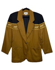 VTG 90 s Embroidered Animal Print Color Blocked Blazer Jacket Size 14 Corp Core