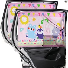 Window Shade for Baby, 2pcs Magnetic Auto Sun Shades for Side Pink and Yellow