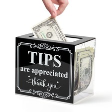 Acrylic Tip Jar for Money Donation Cash Collection 6 X 4 X 5 in
